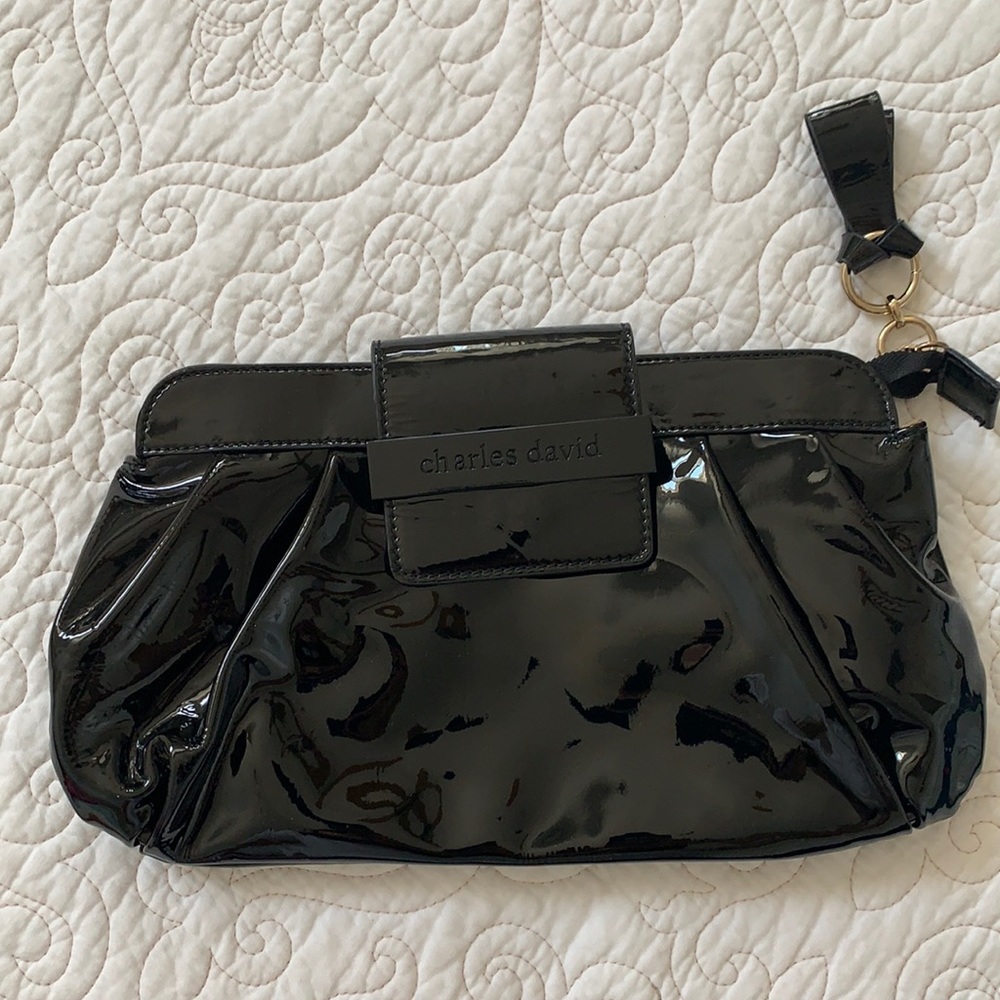 Charles David black patent leather clutch